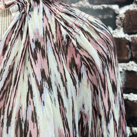 Magali Pascal Blouse Women's XS Extra Small Pink White Print Long Sleeve Top - Picture 9 of 14